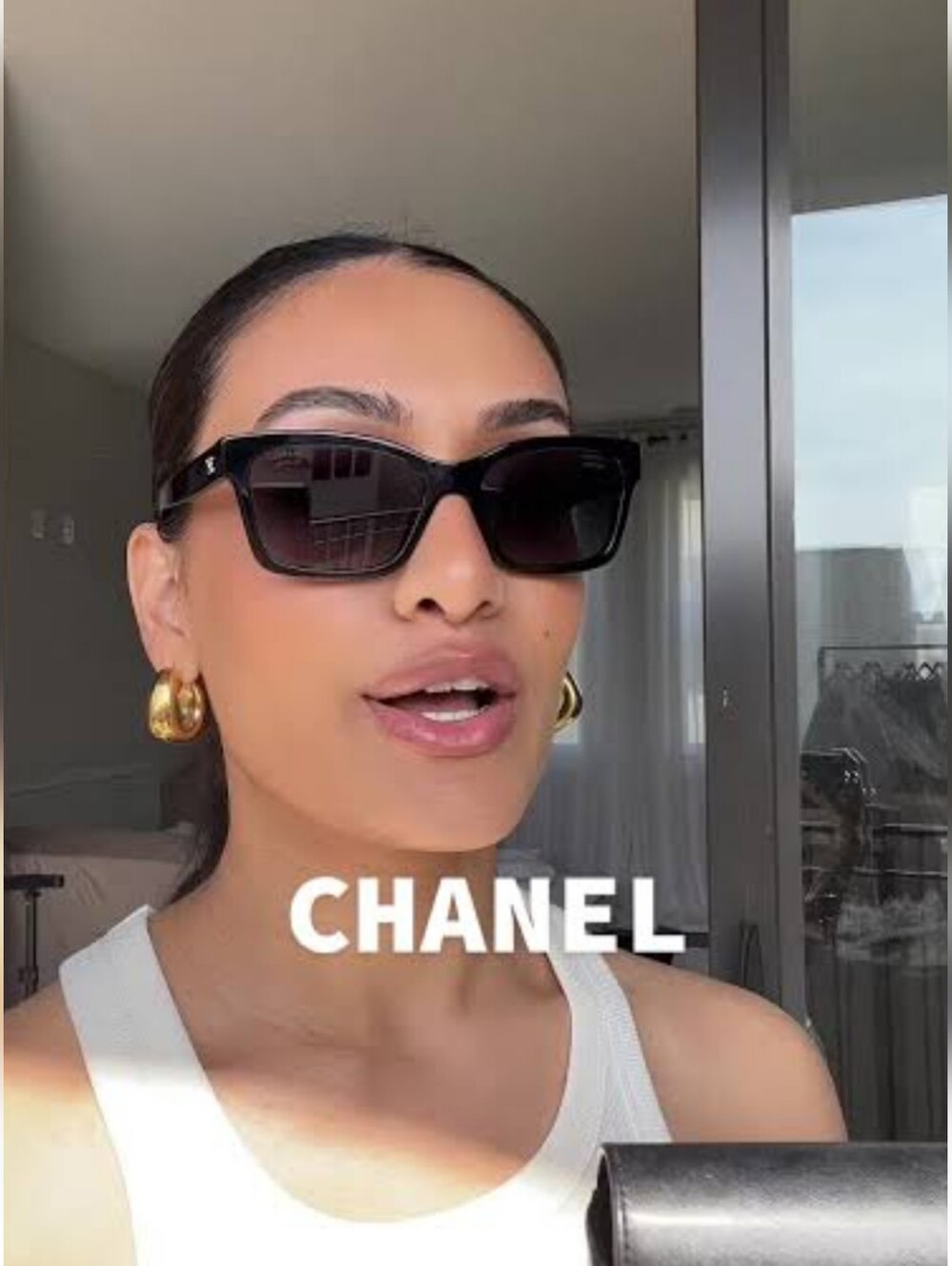 CHANEL Black Oversized Sunglasses with Mother Of Pearl CC Logo. 5182.